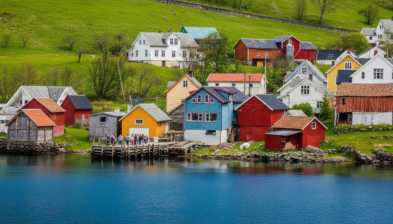 Casas noruegas junto al fiordo